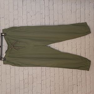 NEW Army Green Linen Blend Drawstring Elastic Waistband Pocket Joggers Size XXL